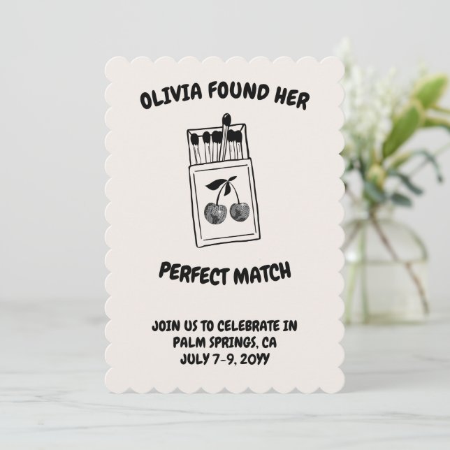 Black Disco Cherry Perfect Match Bachelorette Invitation (Standing Front)