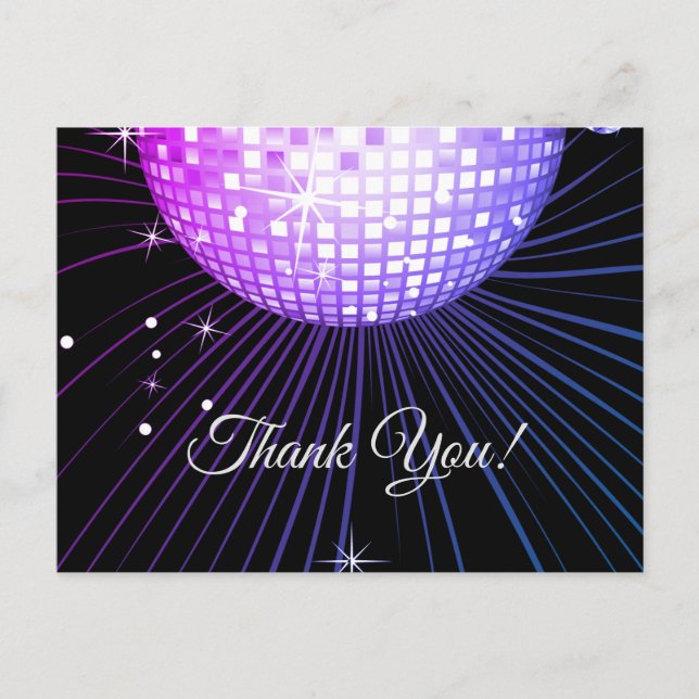 BLACK, DISCO PARTY, DANCE, BIRTHDAY THANK YOU CARD (Front)