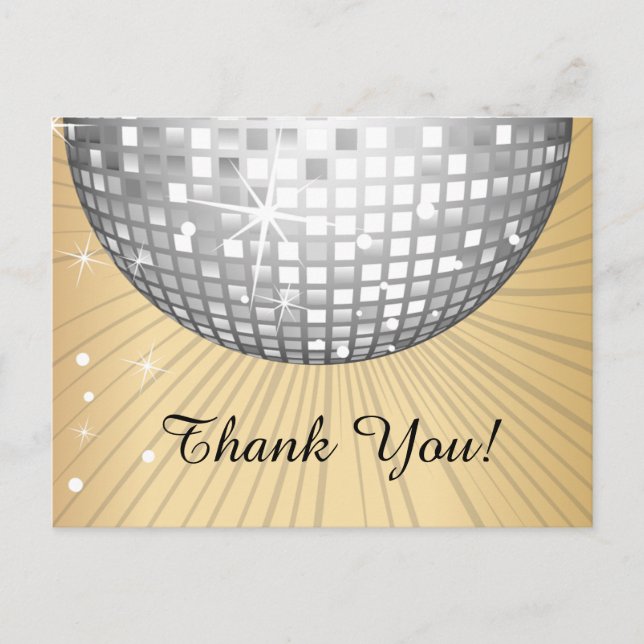 BLACK, DISCO PARTY, DANCE, BIRTHDAY THANK YOU CARD (Front)