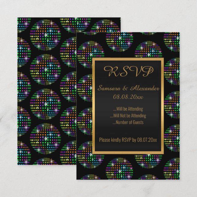 Black Disco Theme DISCOBALL RSVP Invitation (Front/Back)
