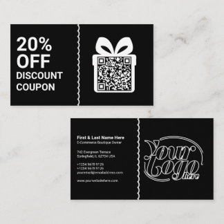 Black Discount Coupon QR Code Marketing Business Card