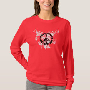 Black Distressed Peace Symbol WhiteSplatter wings T-Shirt