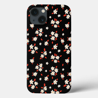 Black ditsy daisy floral print iPhone 13 case