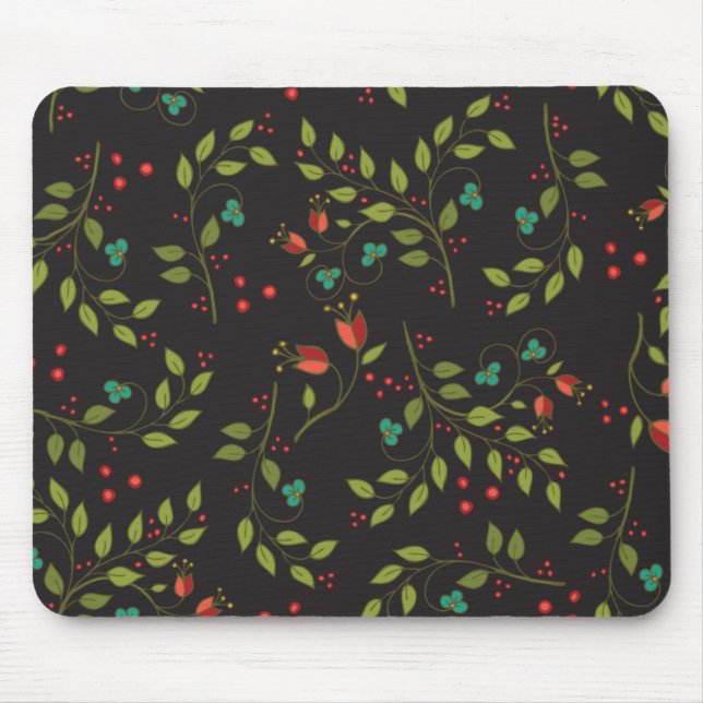 Black Ditsy Floral Mouse Pad (Front)