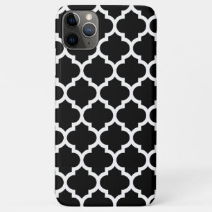 Black DIY BG White Moroccan Quatrefoil #5 iPhone 11 Pro Max Case