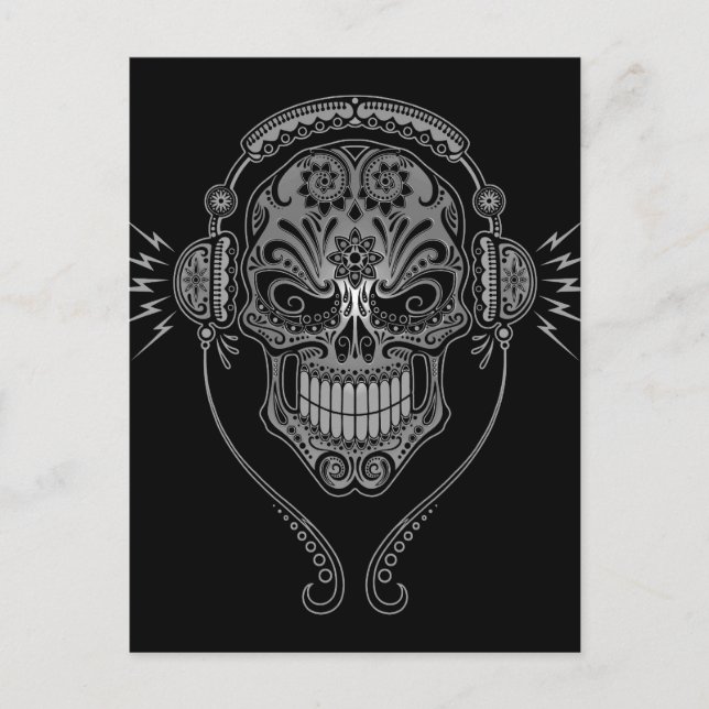 Black DJ Sugar Skull Postcard (Front)