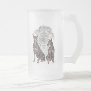 Black Doberman Dogs Frosted Glass Beer Mug