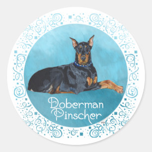 Black Doberman Pinscher Classic Round Sticker