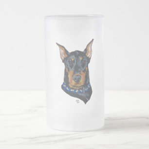 Black Doberman Pinscher Frosted Glass Beer Mug