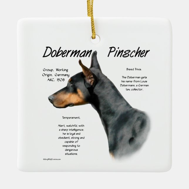 Black Doberman Pinscher History  Ceramic Ornament (Front)