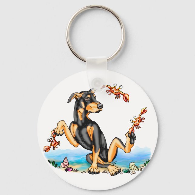Black Doberman Pinscher Kinda Crabby Keychains (Front)