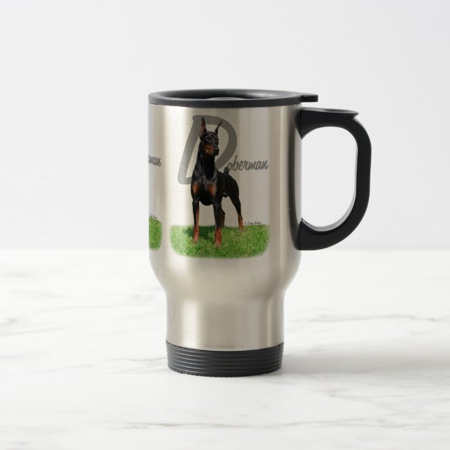 Black Doberman Pinscher travel mug (Right)