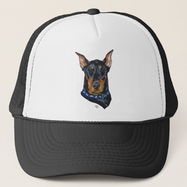 Black Doberman Pinscher Trucker Hat (Front)