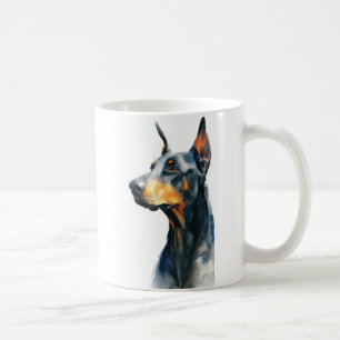 Black doberman watercolor portrait coffee mug