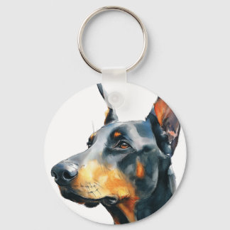 Black doberman watercolor portrait key ring