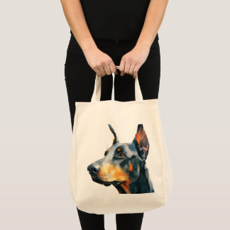 Black doberman watercolor portrait tote bag