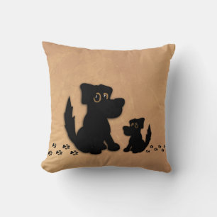 Black Dog and Puppy Walk American Mojo Pillow