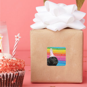 Black Dog Colourful Happy Birthday Text Sticker