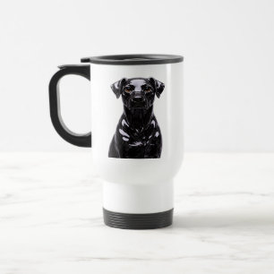 Black Dog Face Illustration Travel Mug