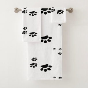 Black  Dog Footprints Bath Towel Set