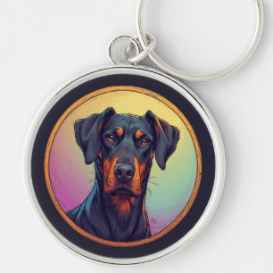 Black Dog Framed by Ornate Artistic Design Key Ring