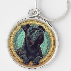 Black Dog Framed by Ornate Artistic Design Key Ring