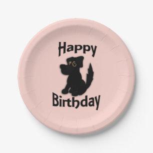 Black Dog Happy Birthday Pink Paper Plate