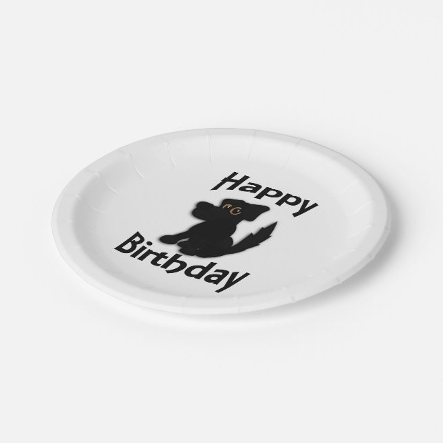 Black Dog Happy Birthday White Paper Plate (Angled)