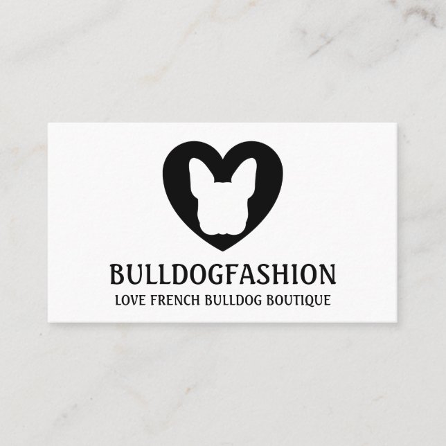 Black Dog Heart Love French Bulldog Business Card (Front)