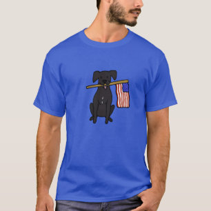 Black Dog holding USA Flag T-Shirt