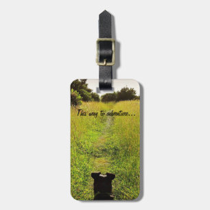 Black Dog Leads Way Along Green Hiking Trail Luggage Tag