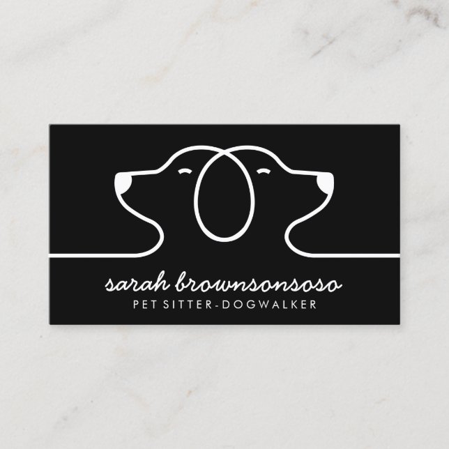 Black Dog Line Logo Petsitter vet Business Card (Front)
