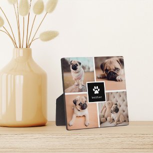 Black   Dog Name & Pawprint Pet Photo Collage Plaque