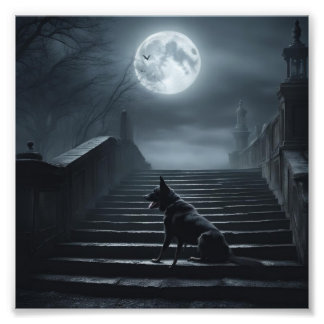 Black Dog of Whitby Running up the 199 Steps Photo Print