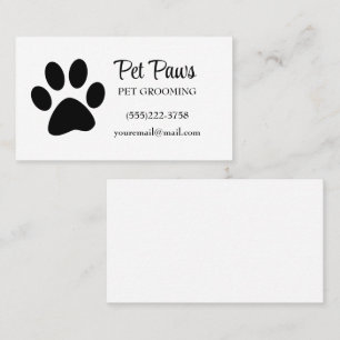 Black Dog Paw on White Pet Grooming Service Business Card