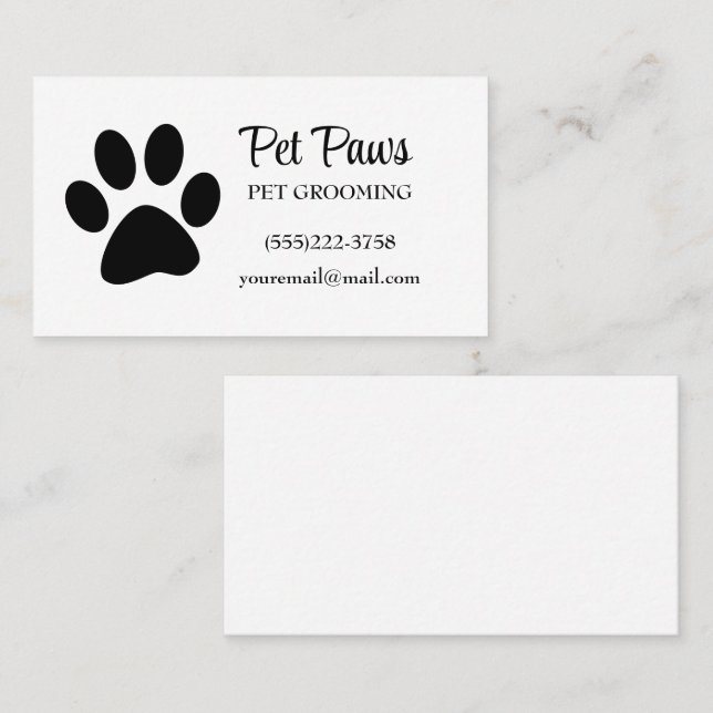 Black Dog Paw on White Pet Grooming Service   Business Card (Front/Back)