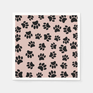 Black Dog Paw Pattern On Rose Gold Napkin