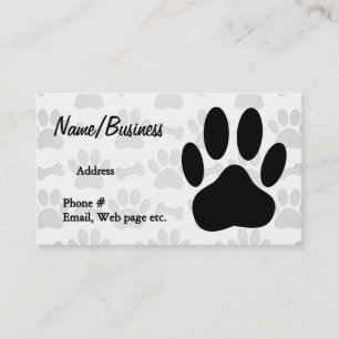 Black Dog Paw Print and Bones Custom Business Card