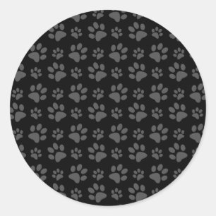 Black dog paw print pattern classic round sticker
