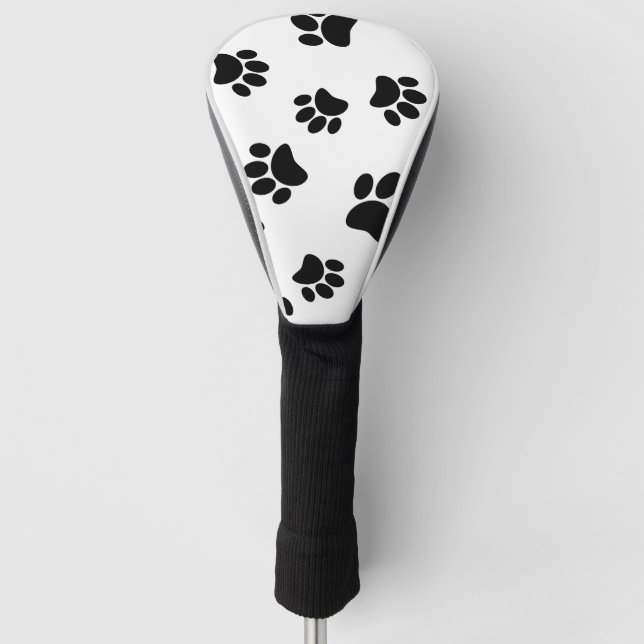 Black Dog Paw Print Pattern Golf Head Cover (Front)