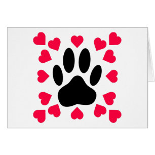 Black Dog Paw Print With Heart Shapes