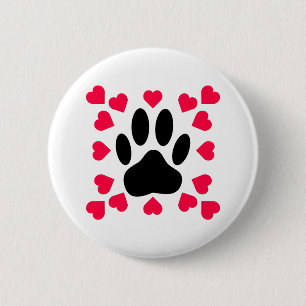 Black Dog Paw Print With Heart Shapes 6 Cm Round Badge