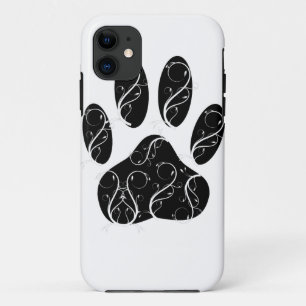 Black Dog Paw Print With White Flourishes iPhone 11 Case