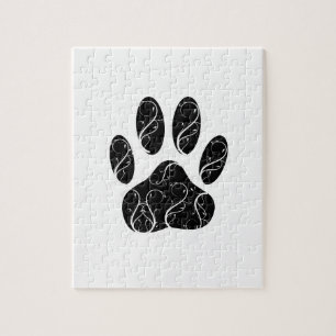 Black Dog Paw Print With White Flourishes Jigsaw Puzzle