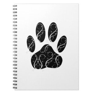 Black Dog Paw Print With White Flourishes Notebook
