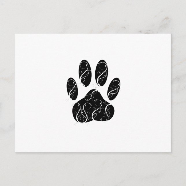 Black Dog Paw Print With White Flourishes Postcard (Front)