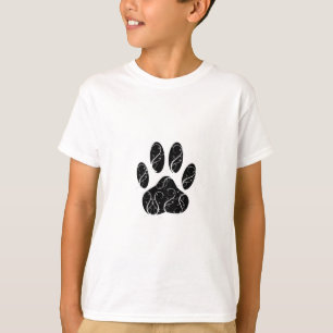 Black Dog Paw Print With White Flourishes T-Shirt