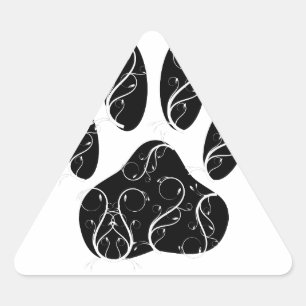 Black Dog Paw Print With White Flourishes Triangle Sticker