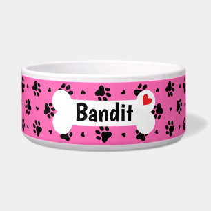 Black Dog Paw Prints and Hearts Pattern