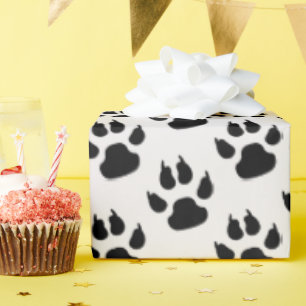 black dog paw prints wrapping paper